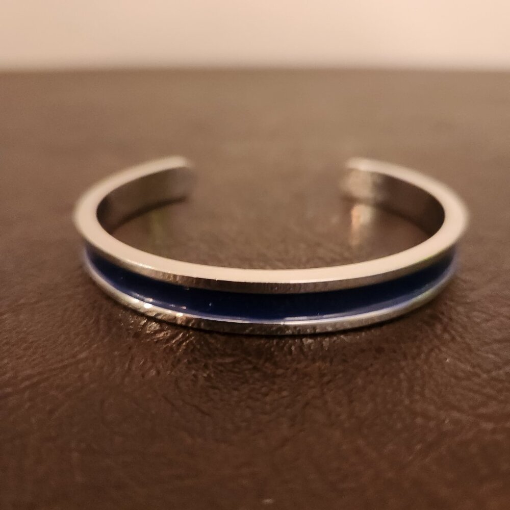 Unisex Thin Blue Line Silver-Tone Bangle Bracelet